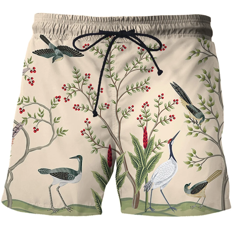 2022 Summer Men Women Unisex Casual 3D Print Flower, bird and plant illustration Fashion Male Pants Shorts Oversized Beach Short smart casual shorts mens