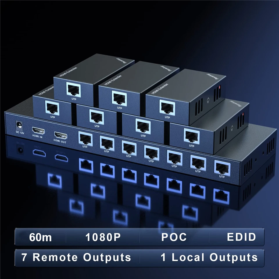 2026 Best 1x7 HDMI Splitter Extender 60m 1x2 HDMI UTP Extender Cat5e Cat6 1080P