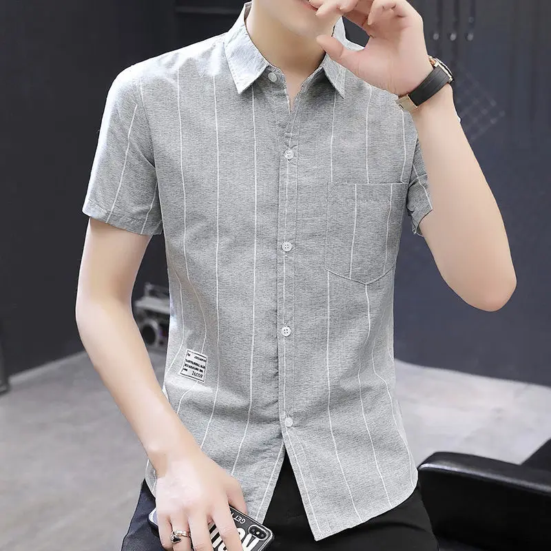 thumbnail image 1 of Camisas y blusas de manga corta con estampado para hombre de negocios, de algodón y seda con estampado de lunares, baratas, nuevas en Asia, ropa S, 1 of 5