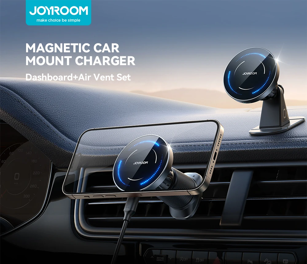 15W Wireless Charging Magnetic Car Phone Holder One-Handed Operation 360° Adjust
