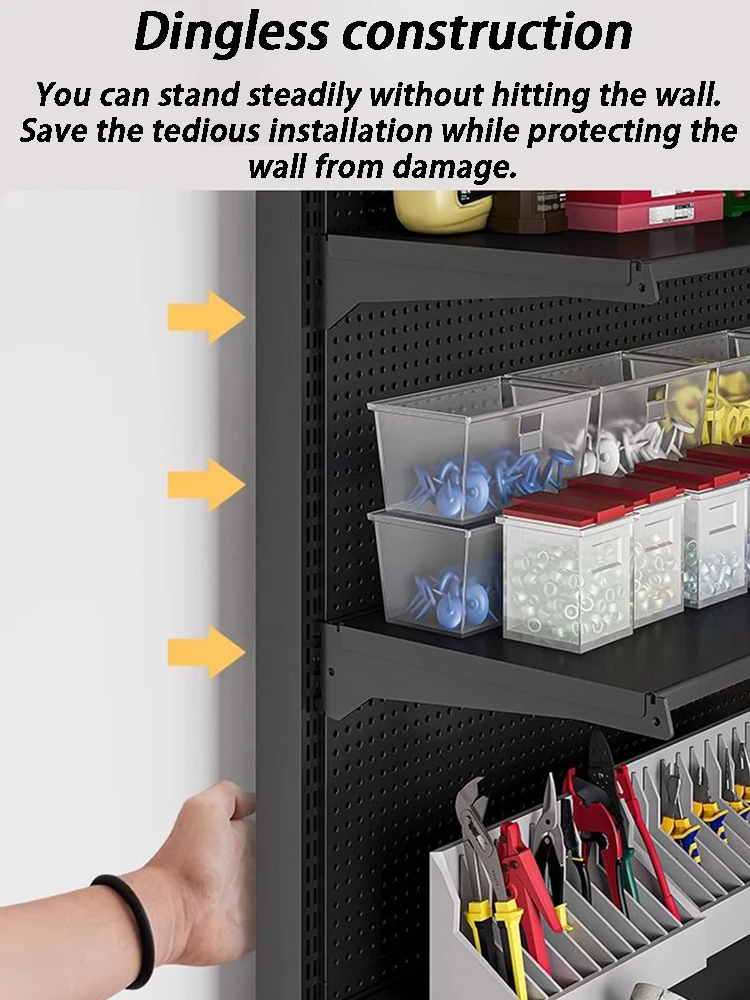 High-capacity Hole Board Tool Storage Rack Floor Standing Hardware Tools Organizer Shelf Multipurpose Metal DIY Pegboard 3