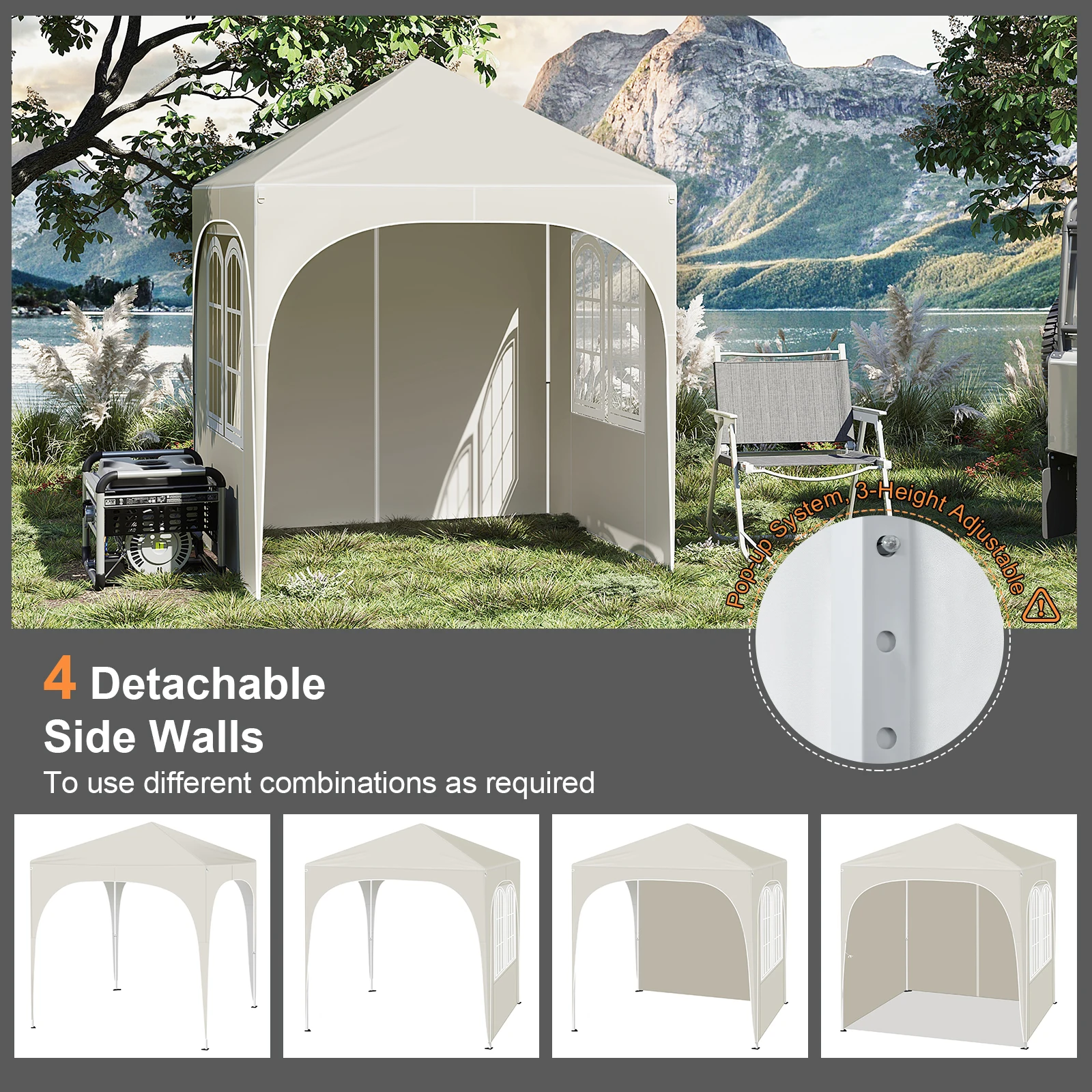 WOLTU Klappbarer Gartenpavillon, 2 x 2 m, Pop-up-Pavillon, UV-Schutz mit Seitenwänden, höhenverstellbar, wasserdichte Pergola für den Außenbereich – Detail 5