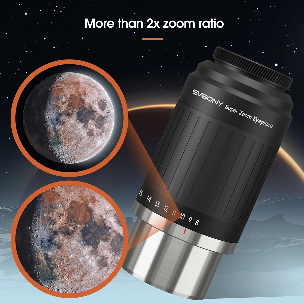 SVBONY SV230 8-20mm Zoom Eyepiece, Parfocal Wide-Angle (57°-72