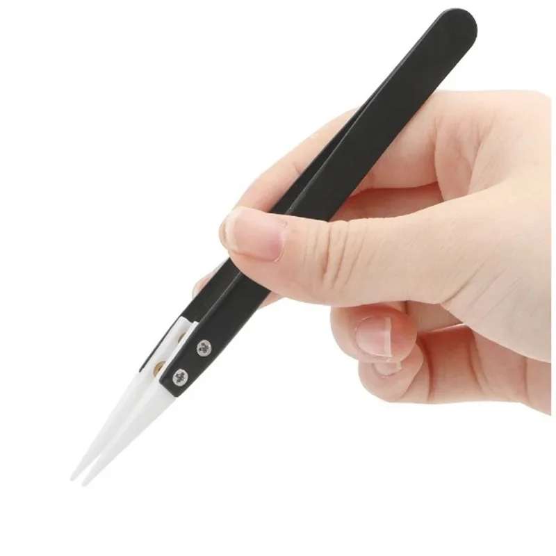Straight Aimed Ceramic Tweezers for Electronics Soldering Stainless Steel Handle Black Tweezers Hand Tool Precision Tweezer precision tweezers esd anti static tweezers ceramic tweezers