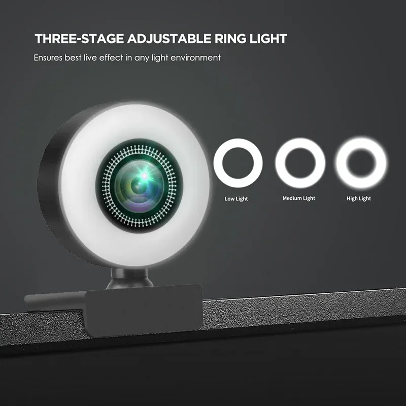 4K/2K/1080P HD Webcam With Microphone Auto-Focus LED Web Camera 3 Level Light Kameras For Computer PC Video Recording Webcams