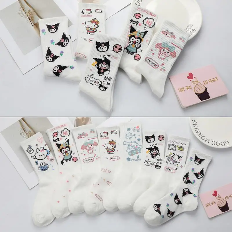 

Kawaii Sanrio Hello Kitty Anime Children Sock Cartoon Cinnamoroll Cute Spring Autumn Kuromi Breathable Antibacterial Cotton Sock
