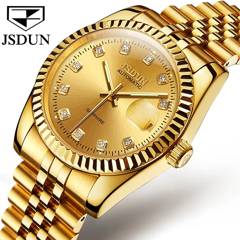 

JSDUN Brand Men Mechanical Watches Luxury Gold Strap Fashion Business Watch For Men 2023 New Simple Clock 30M Waterproof Reloj
