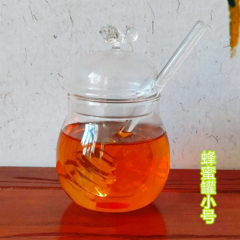 Household Transparent Glass Honey Jar with Lid Glass Stirring Stick Honey Bottle Creative Glass Transparent Jar Glass Container 2