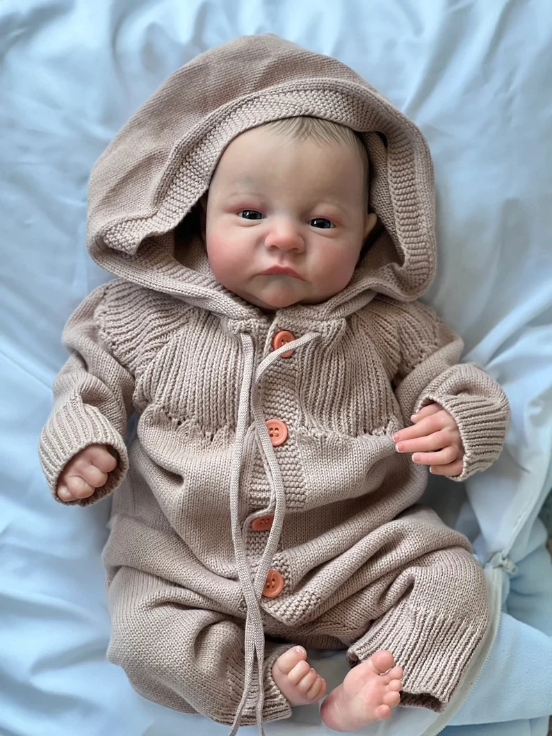 

FBBD 19inch Already Painted Finished Reborn Baby Doll Levi Awake Newborn Baby Size 3D Skin Visible Veins Collectible Art Doll