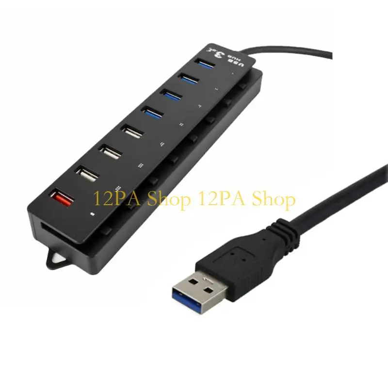 12PA USB 허브 8 포트 USB 허브 4x USB 3x USB 2.0 1x USB 충전 포트(개별 스위치 포함) PC용 전원 어댑터