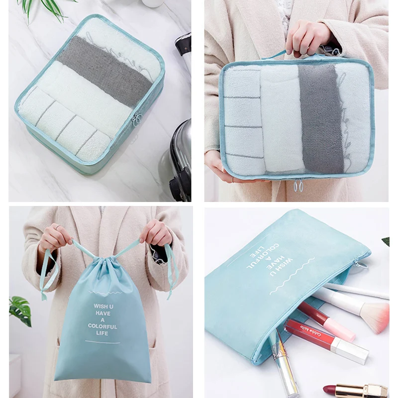 9 Pieces Set Travel Storage Bags Clothes Underwear Shoes Tidy Pouch Portable Luggage Organizer Bag Packing Cube Travel Bag
