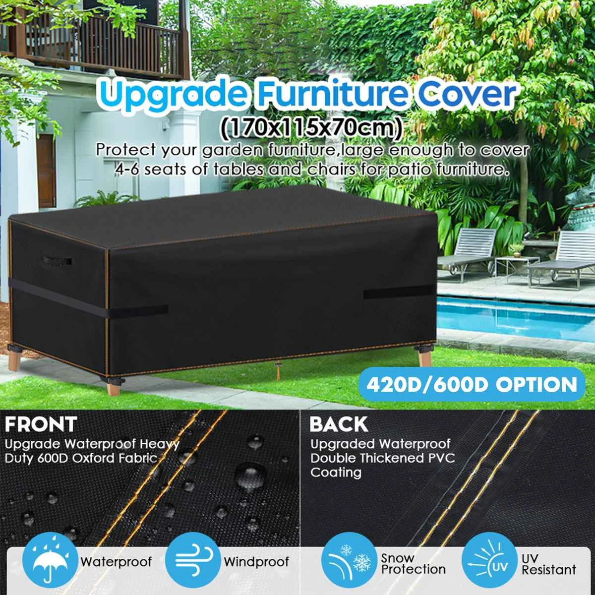 

420D/600D Outdoor Furniture Covers Waterproof Rain Snow Dust Wind-Proof Anti-UV Oxford Fabric Garden Lawn Patio Furniture Covers