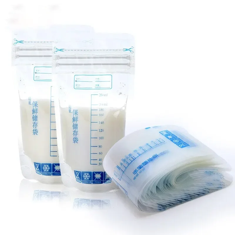 Sac de conservation du lait maternel avec 250ml, conteneurs de stockage des aliments pour bébés autoportants, sacs de congélation du lait sans fuite, alimentation sûre sans BPA, 30 pièces