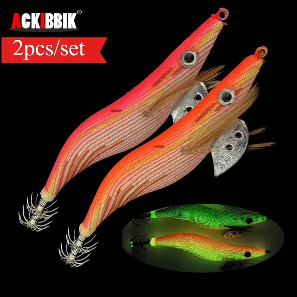 Ackibbik 2 teile/satz Glow Tintenfisch Jig Haken Garnelen Köder Salzwasser Angeln Zubehör Angeln Lieferungen Nacht Angeln Garnelen Lockt