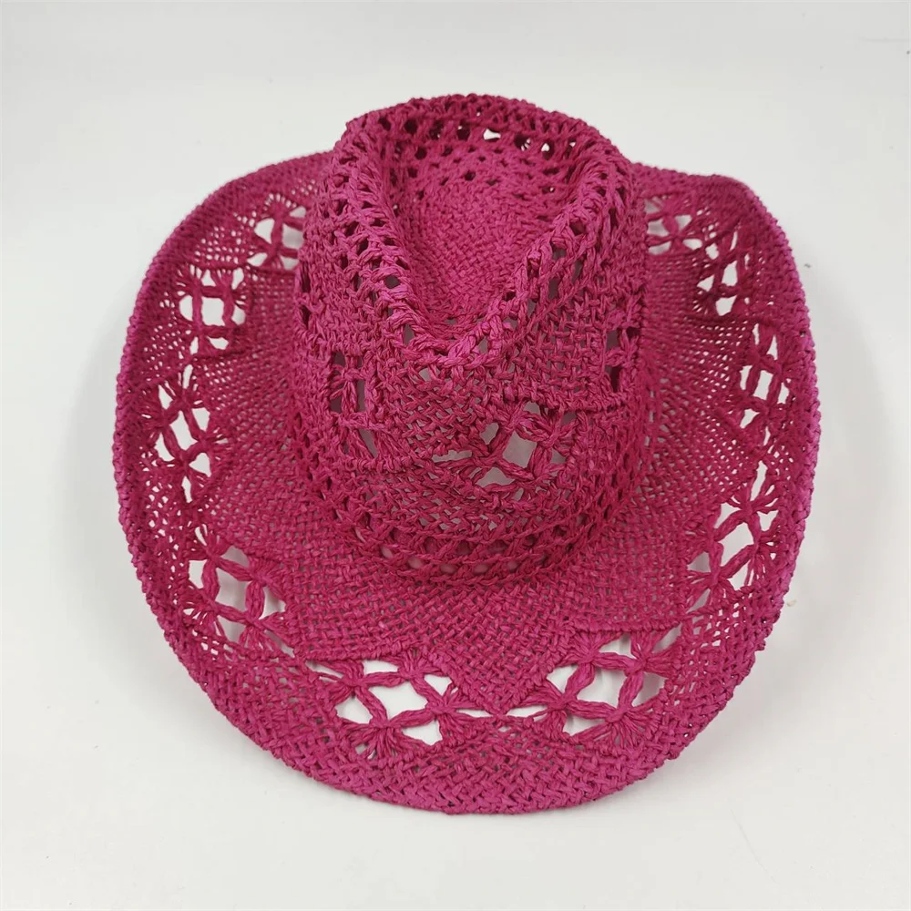 Rose Weave Hollow Western Cowboy Hat For Men Women Summer Outdoor Cowgirl Beach Sun Papyrus Straw Hat sombrero hombre