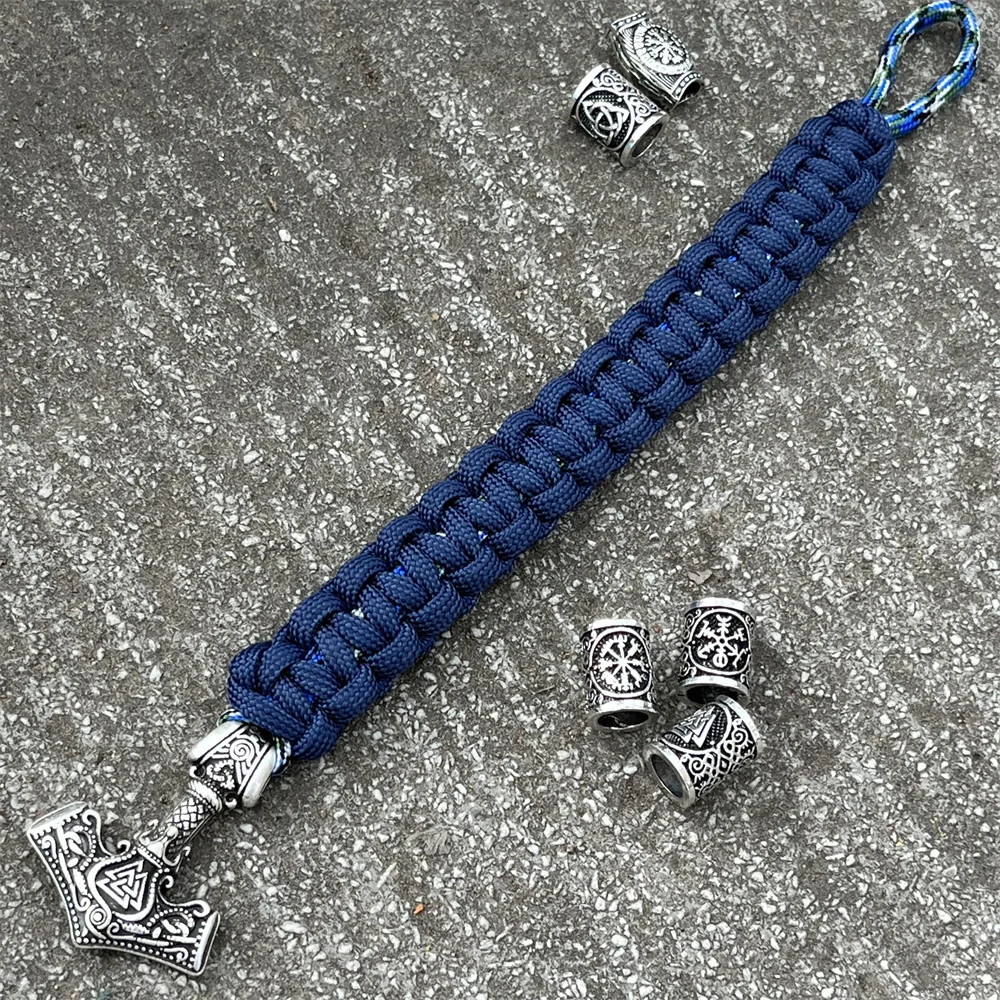 Thor Hammer Mjolnir Runes Teiwaz Algiz Amulet Jewelry Norse Viking Accessories Paracord Rope Bracelets For Men Women Bangles 4
