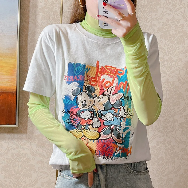 Summer Women Golf Sunscreen Long sleeves ultra-thin ice silk bottoming shirt round neck turtleneck top