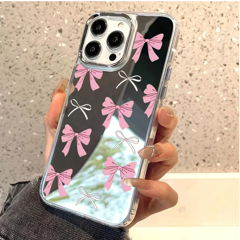Chic Pink Black Bow Mirror Phone Case - Shockproof Clear Cover