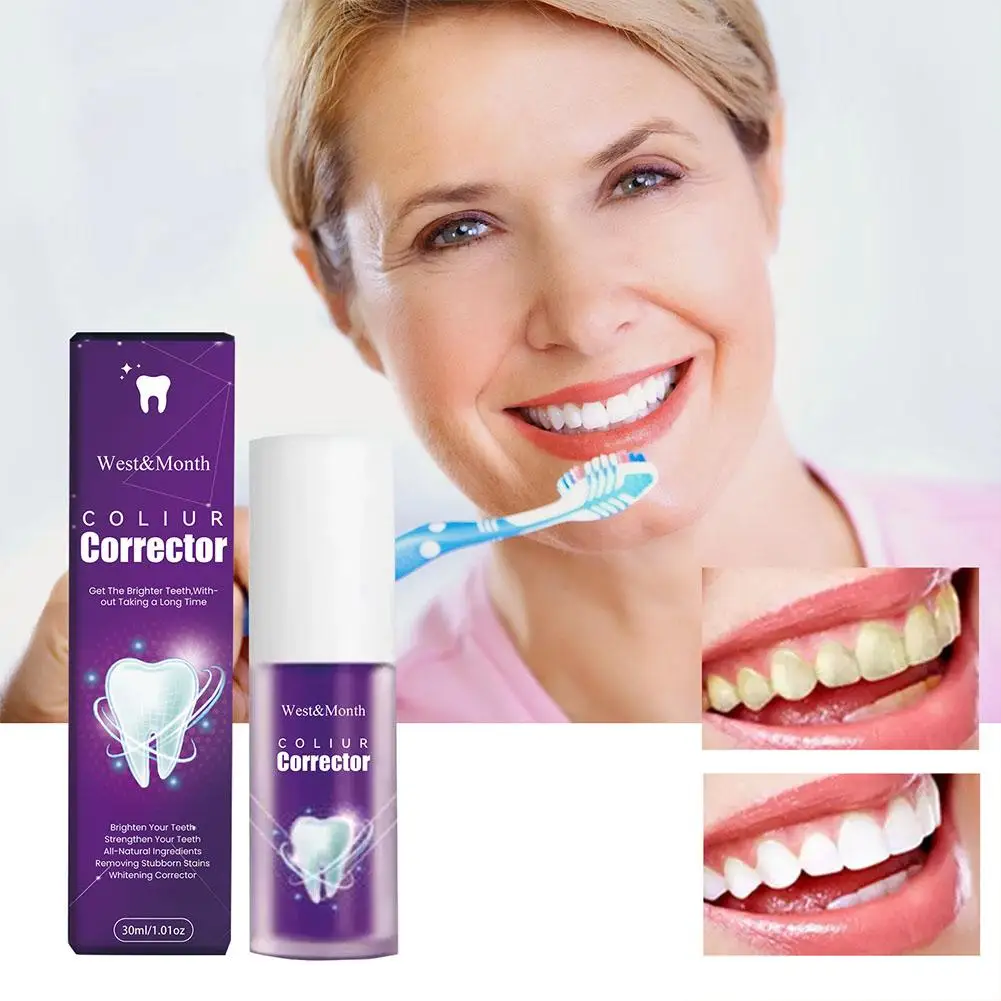 

30ml Purple Whitening Toothpaste Yellow Teeth Plaque Tool Hygiene Care Dental Mousse Cleaning Oral Refreshing Deep Remove B R7L0