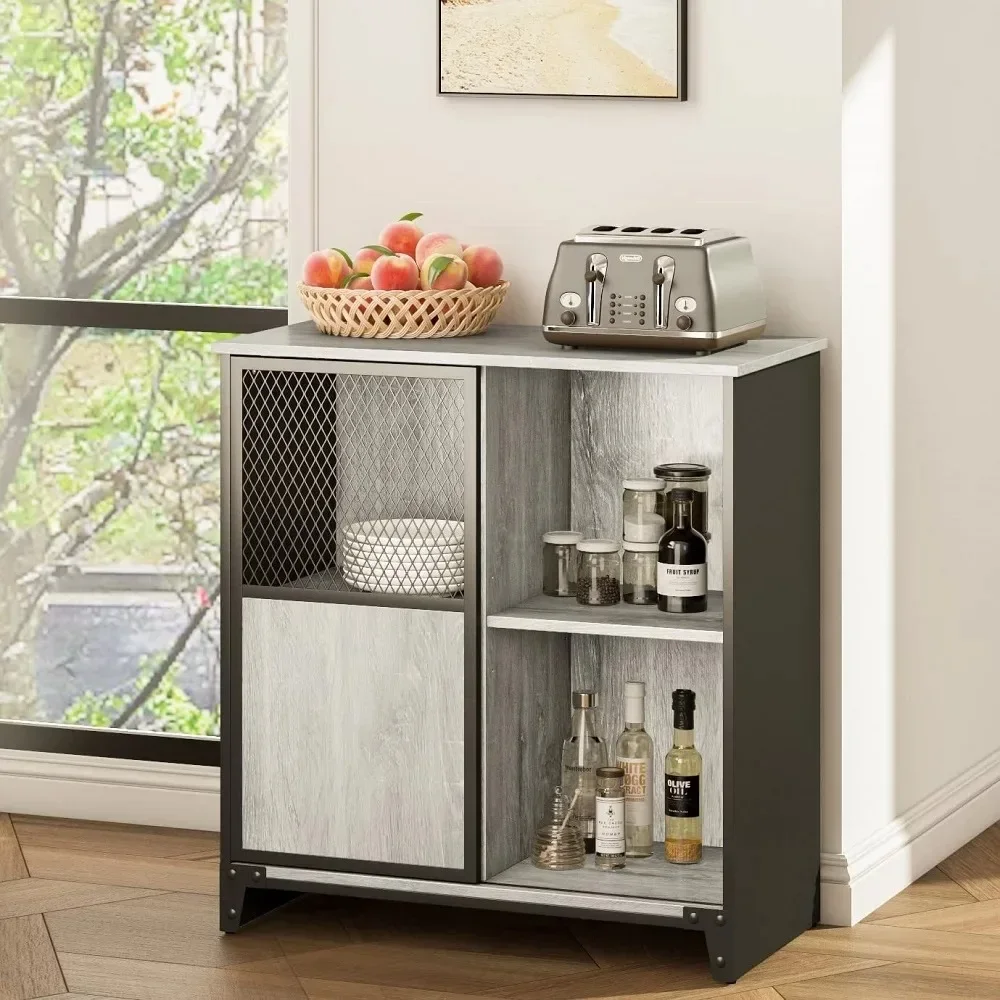 

Farmhouse Kitchen Storage Cabinet Sideboard Buffet with Sliding Door Gray Muebles De Comedor Kitchen Cabinets