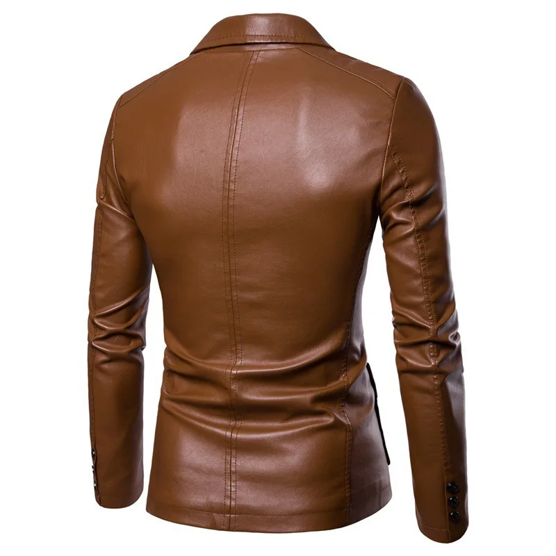 Men's Leather Suit Slim Fitting Lapel Versatile PU Suit Men's Lapel Suit Leather Jacket
