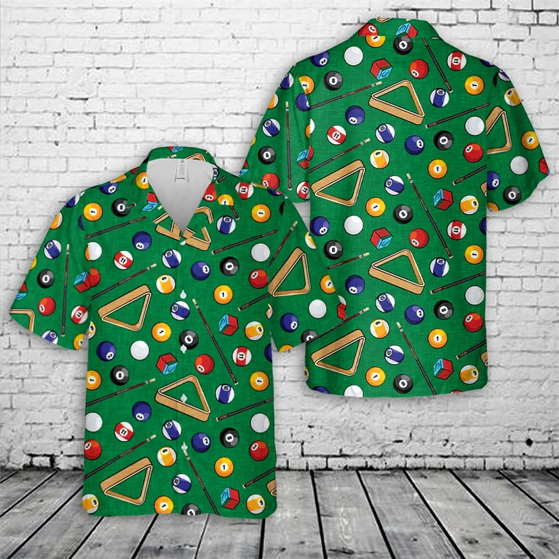 thumbnail image 1 of Camiseta hawaiana divertida para hombre con estampado de billar en 3D, camiseta holgada de verano para playa de manga corta de gran tamaño, ropa para hombre, 1 of 5