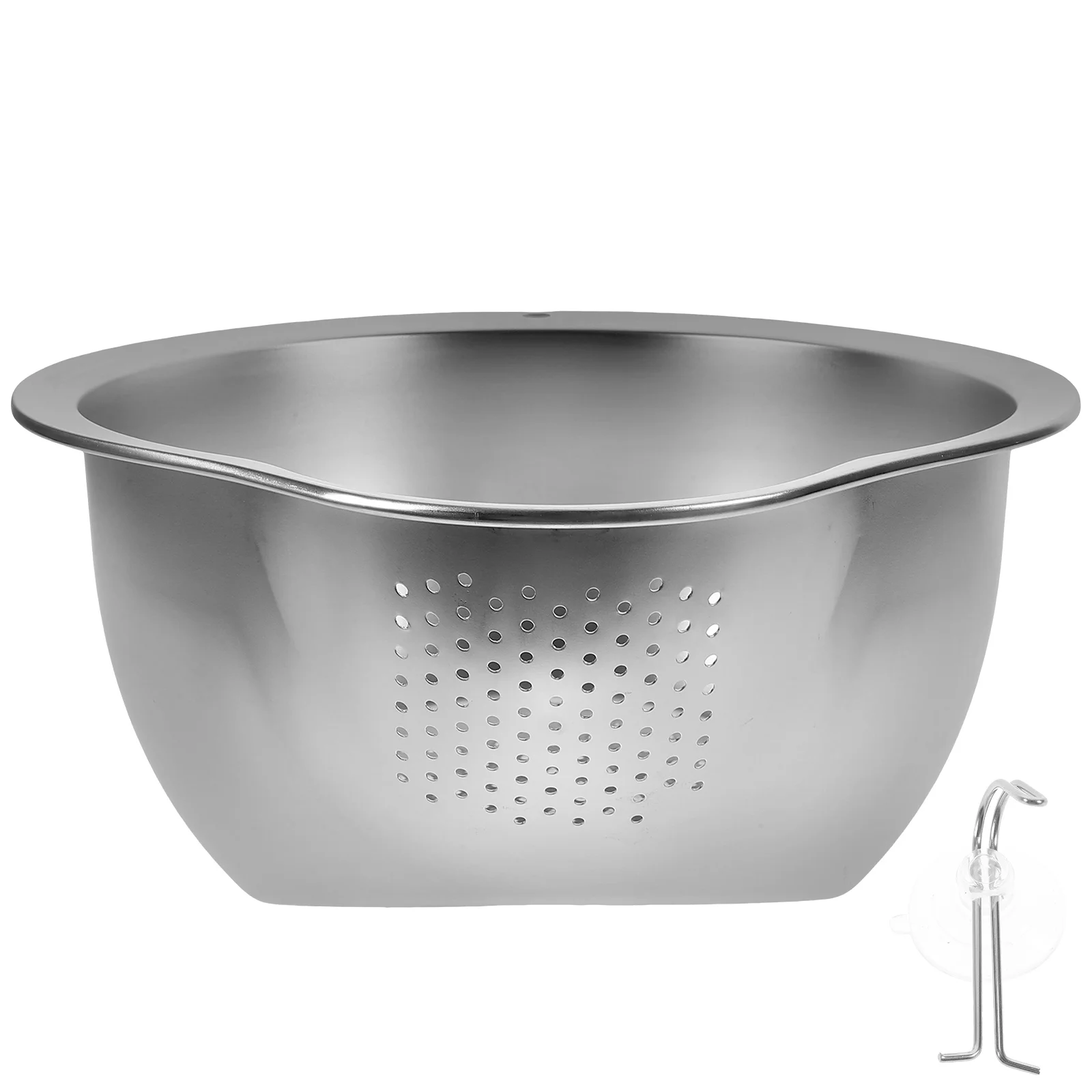 

Mixing Bowl Stainless Steel Vegetable Basket Filter Kitchen Food Basin Flat Bottom