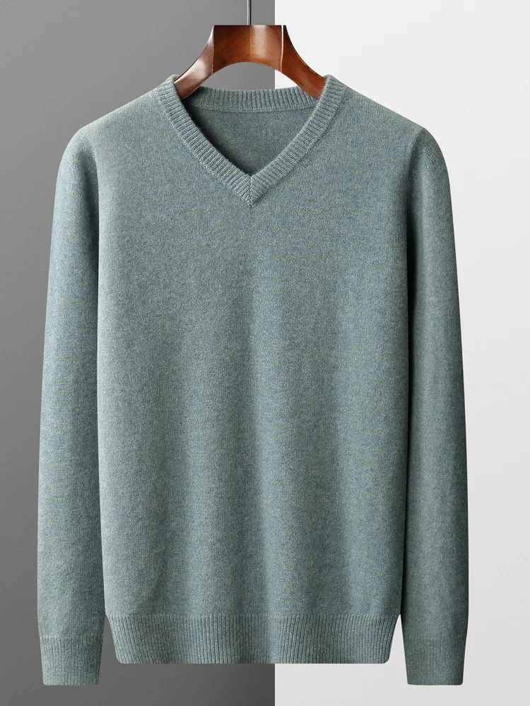 

Light Luxury Merino Wool Sweater Men's V-neck Pullovers 2024 Autumn Winter Thick Knitted Tops Casual Loose 100% Pure Wool Jacket