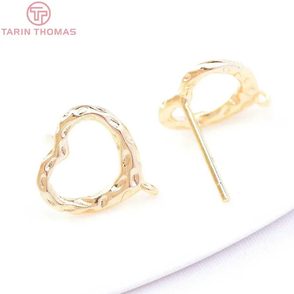 

6 шт., латунные серьги-гвоздики в форме сердца, 10 х11 мм