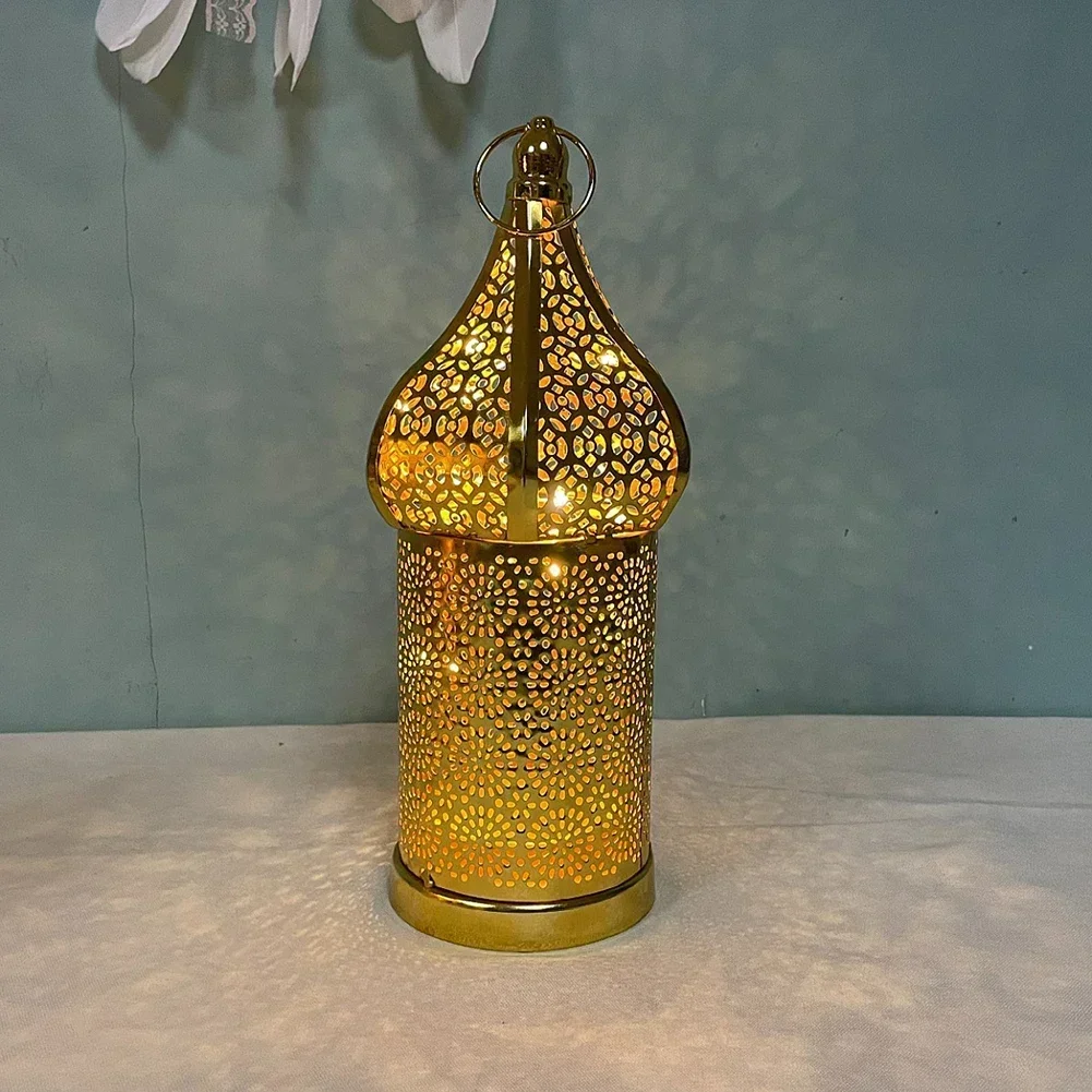 DECORKEY Ramadan-Kerzenlaterne – Marokkanischer Metall-Hänger, 32,5 Cm, Für Innen & Außen, Mit Bernstein-Glas