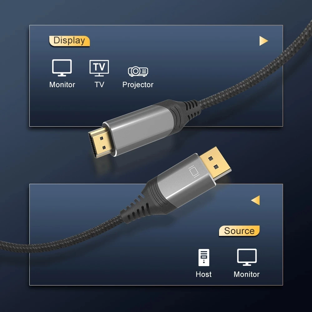 8K DisplayPort To HDMI Cable DP1.4 To HDMI 2.1 Converter 8K@60Hz