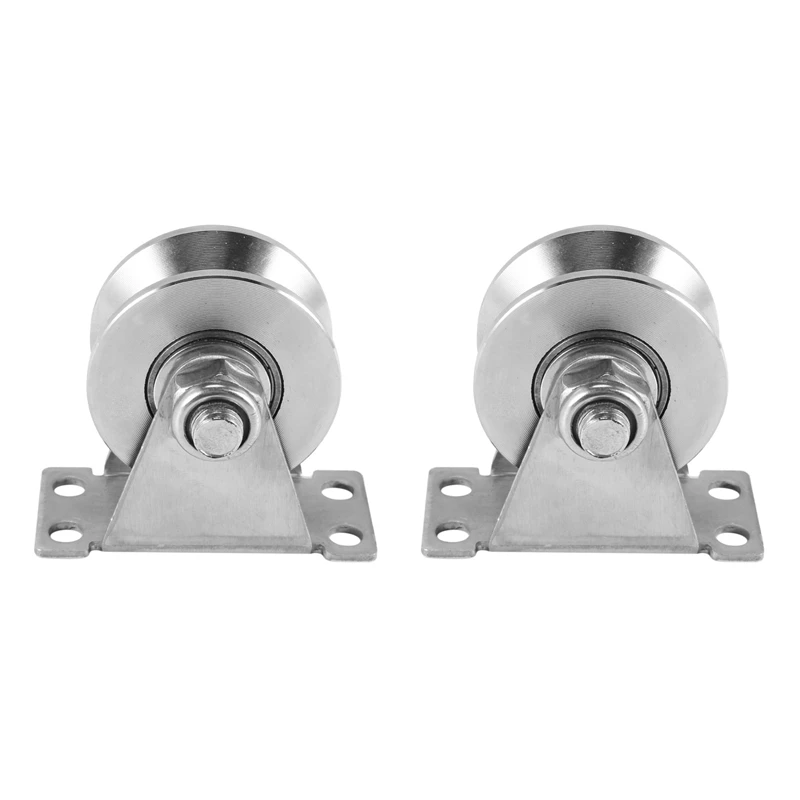 

New 2-Pack V-Type Stainless Steel Pulley Block Mute Bearings Groove Sliding Roller Track Wheel