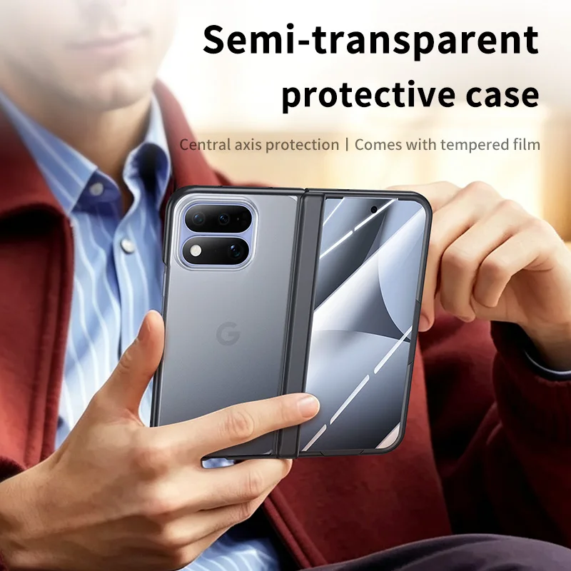 Sleek Matte Transparent Foldable Phone Case with Tempered Glass Protection