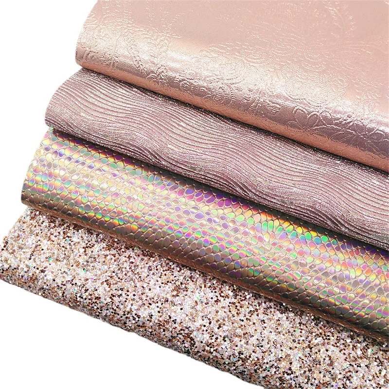 Rose Gold Chunky Glitter Leather Fabric Sheets Glitter Mirror Leather Flowers Litchi Faux Bows DIY 21x29CM Q1058 leather fabric glitter fabric