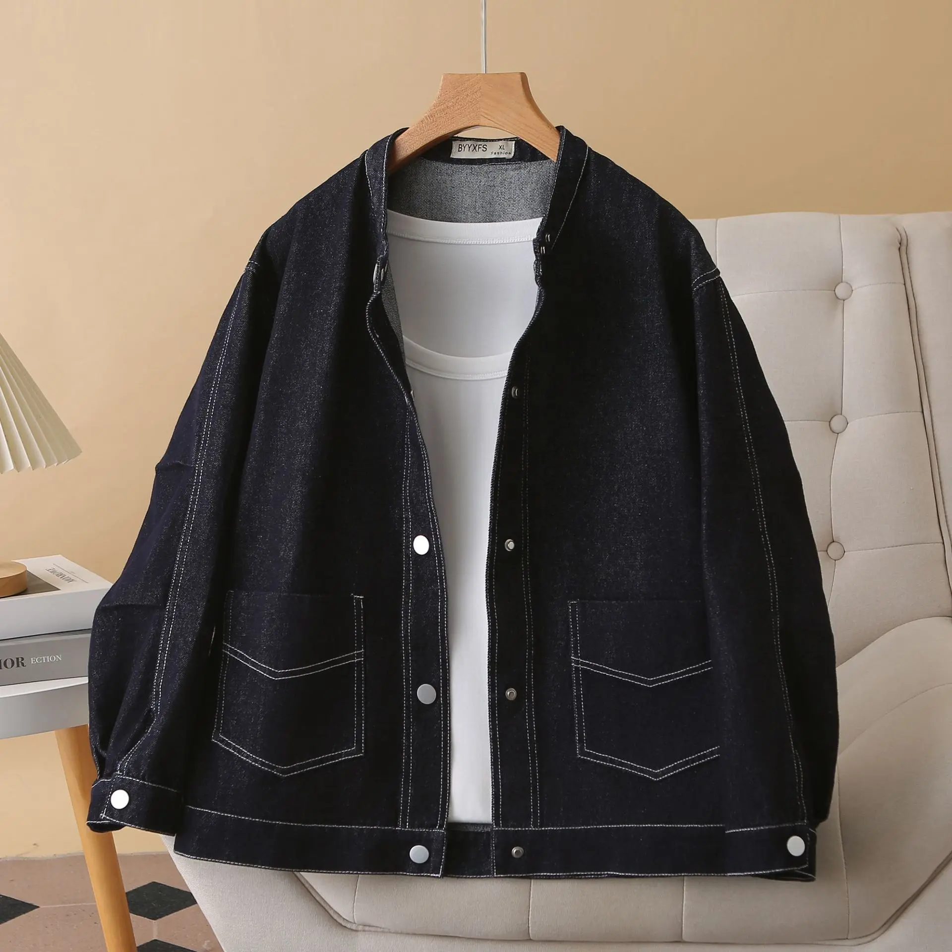 Fashion Plus Size Women's Denim Jacket Loose In Autumn Bright Line Decorate Casual Cardigan Coat 975