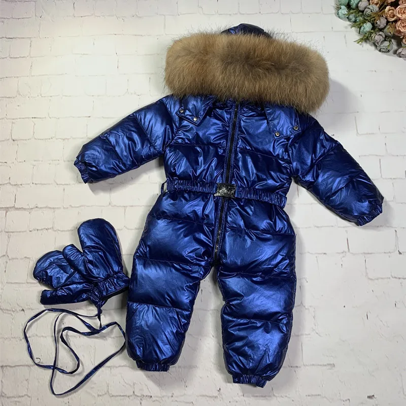 

Уличная одежда для детей, Детское пальто с воротником из натурального меха для мальчиков и девочек, Комбинезоны из гусиного пуха, детская одежда