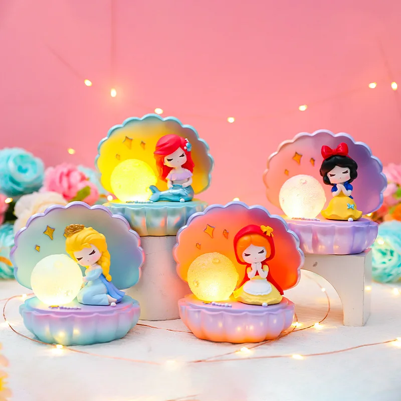 Disney Cartoon Frozen Elsa Night Light Biancaneve Anime The Little Mermaid Ariel Resinous Night Light For Room Lampara Gift Toys