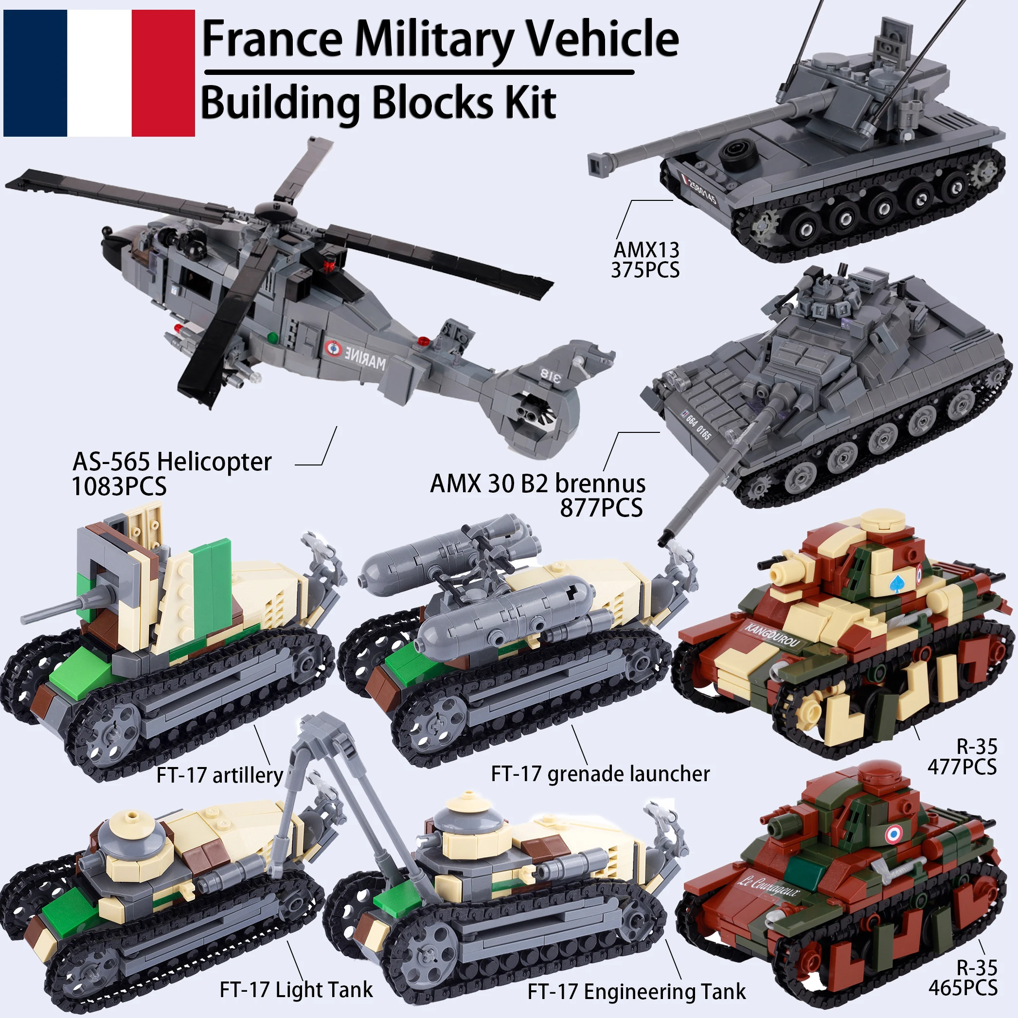 MOC-WW2-Military-Main-Battle-Tank-Building-Blocks-Kit-France-Vehicle-AS ...