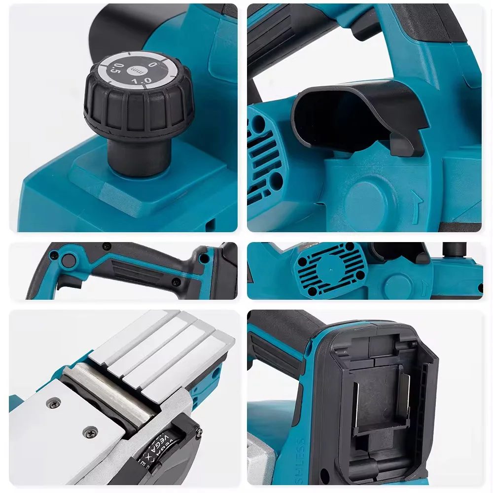 Bürstenloser elektrischer Hobel, tragbare Holzhobelmaschine, 15000 U/min Leerlaufdrehzahl, Tiefenmesser und Spänebläser für Makita 18-V-Akku – Detail 5