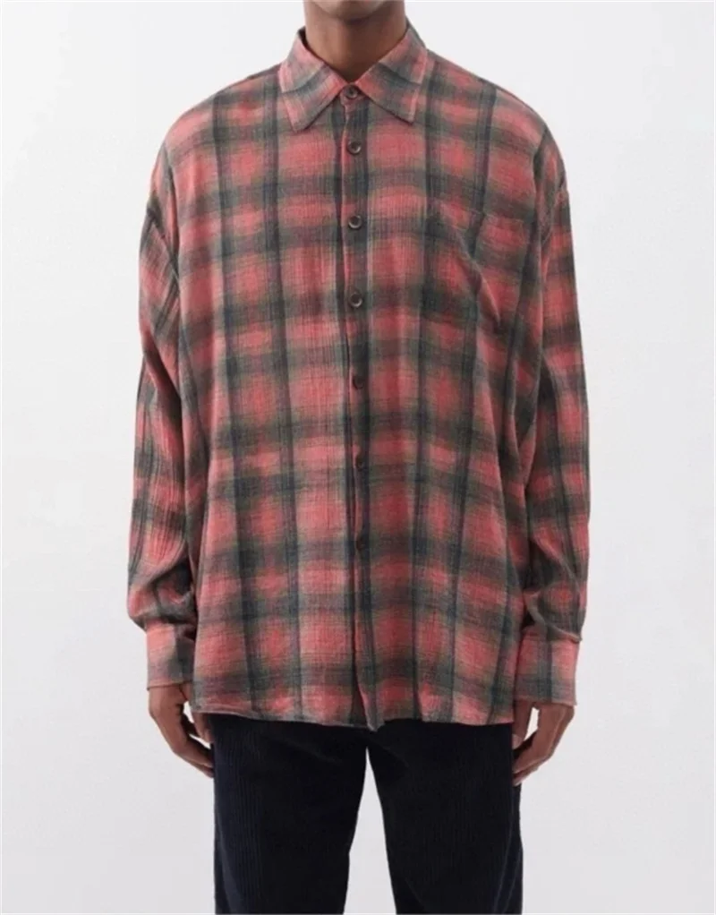OUR LEGACY Rose Red Checkered Shirt Men Women Gradual Lazy