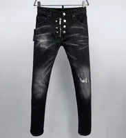 fashion BRAND D2 Men Jeans Denim Pants Hole Slim Pencil Trousers Metal Buttons Party Classics Fashionable Black D2 JENAS 9932 1