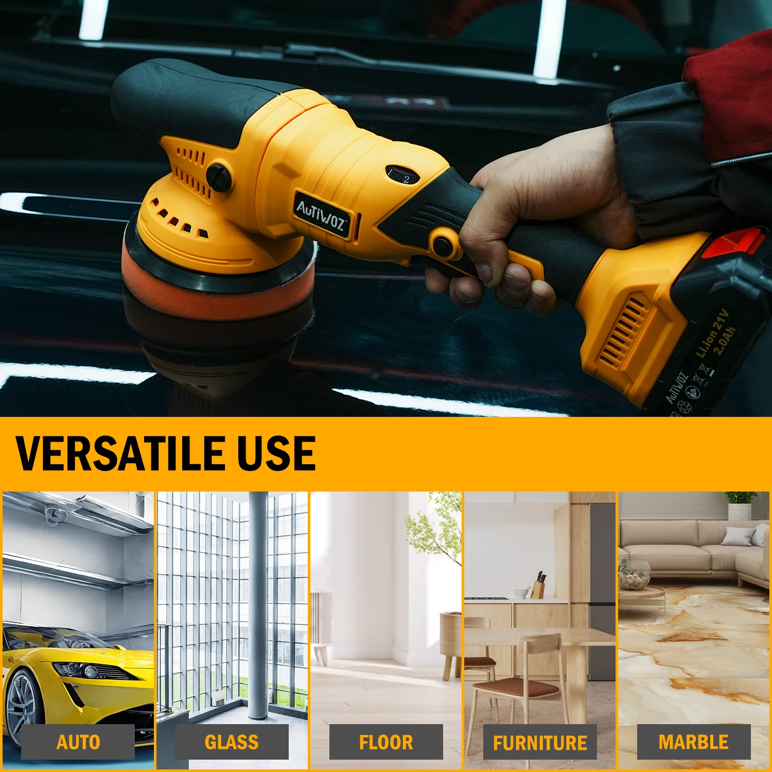 21V Cordless Dual Action Car Polisher – 6-Speed DA Buffer & Waxing Machine | Compatible with Makita 18V/20V/21V Batteries for Paint Care & Detailing 6