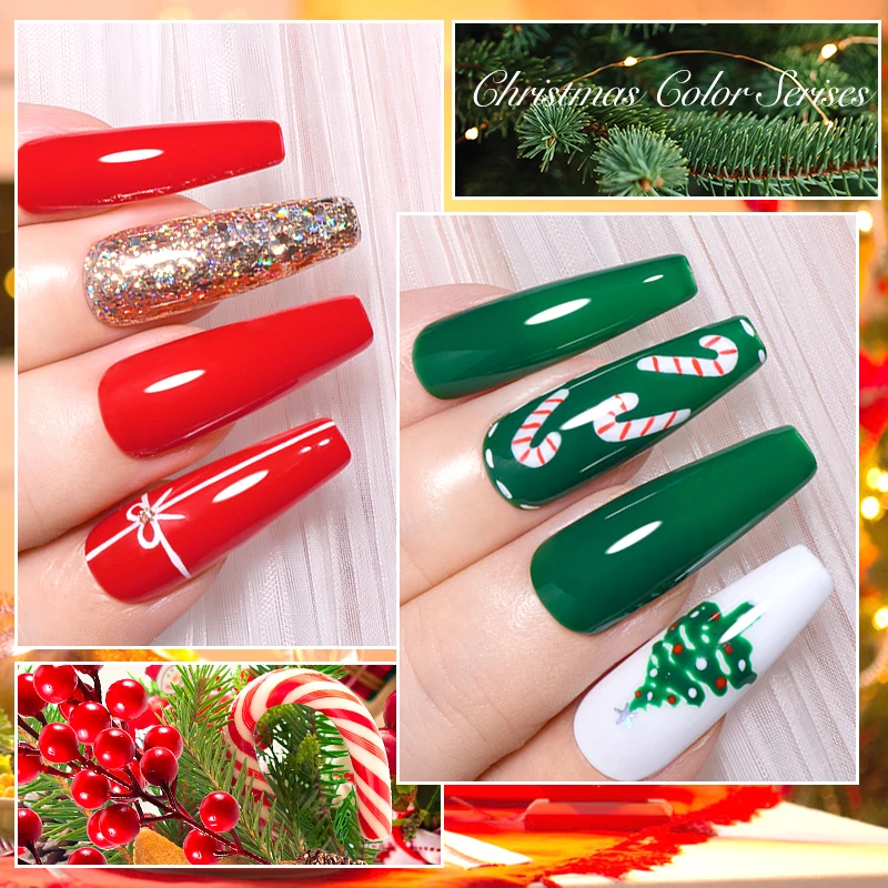 MEET ACROSS 7ml Christmas Color Serises Gel Nail Polish Red Green Semi Permanent UV Gel Varnish For Manicure Glitter Nail Art 5