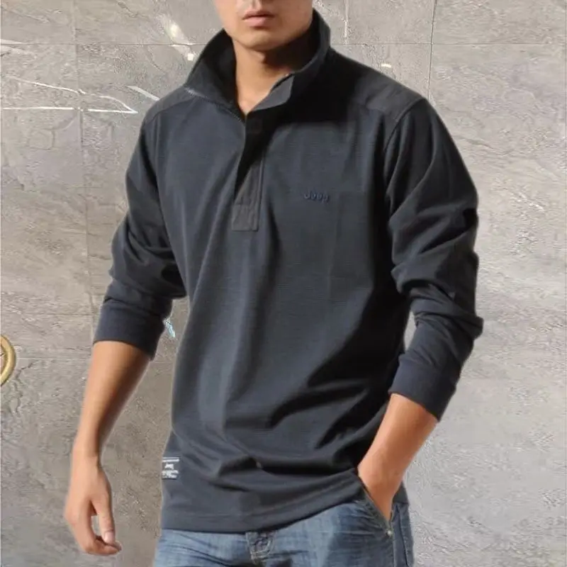 

Fashion Men's Top 2023 Spring and Autumn New Lapel Long Sleeve Simplicity Solid Color Oversize Versatile Commuting POLO Shirt