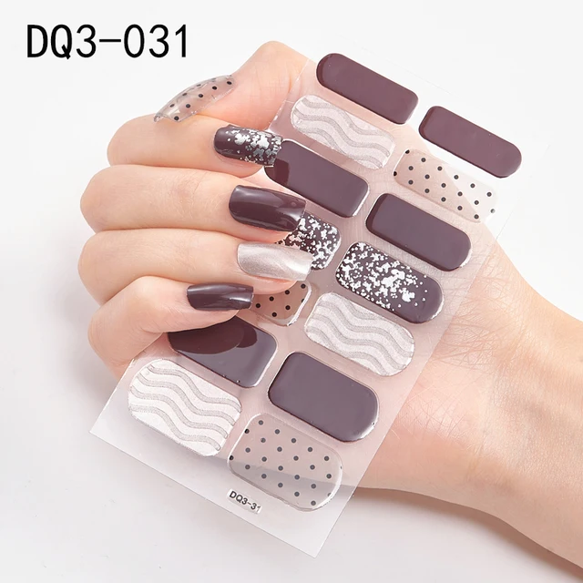 Korean Fashion Colorful 3D Glitter Sequins Nail Art Stickers Manicure DIY Nail Strips Wraps Solid Color DQ3-031