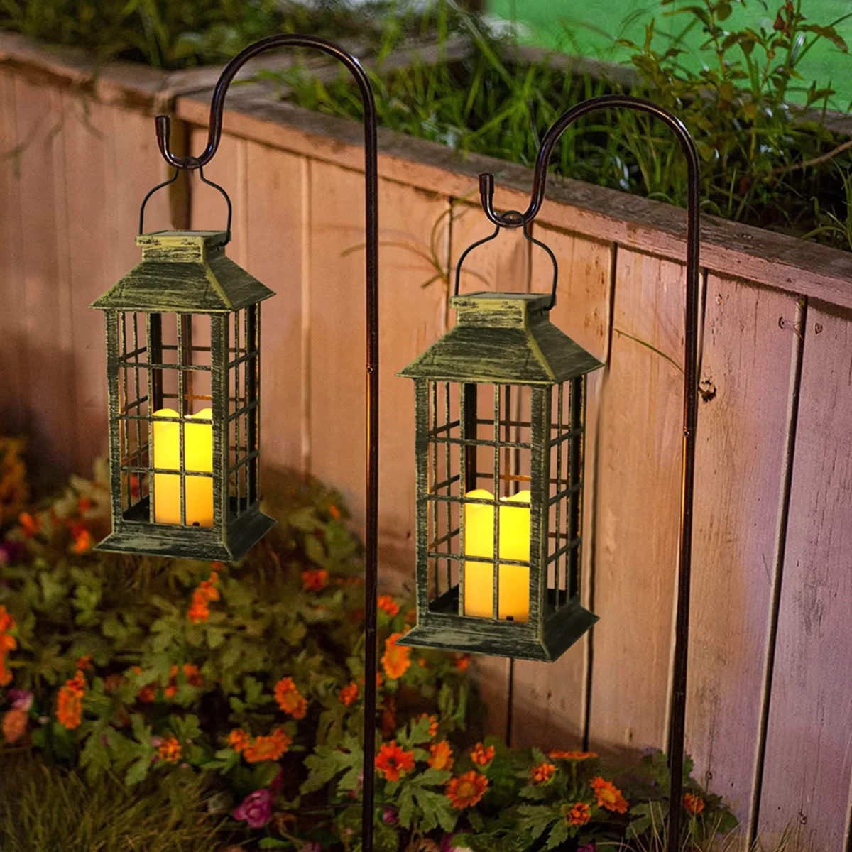 Majestueus Naleving van streep Retro Solar Lantaarn Kaars Lamp Opknoping Lantaarns Waterdichte Led  Flickering Kaars Outdoor Tuin Decoratie Zonne-verlichting - AliExpress