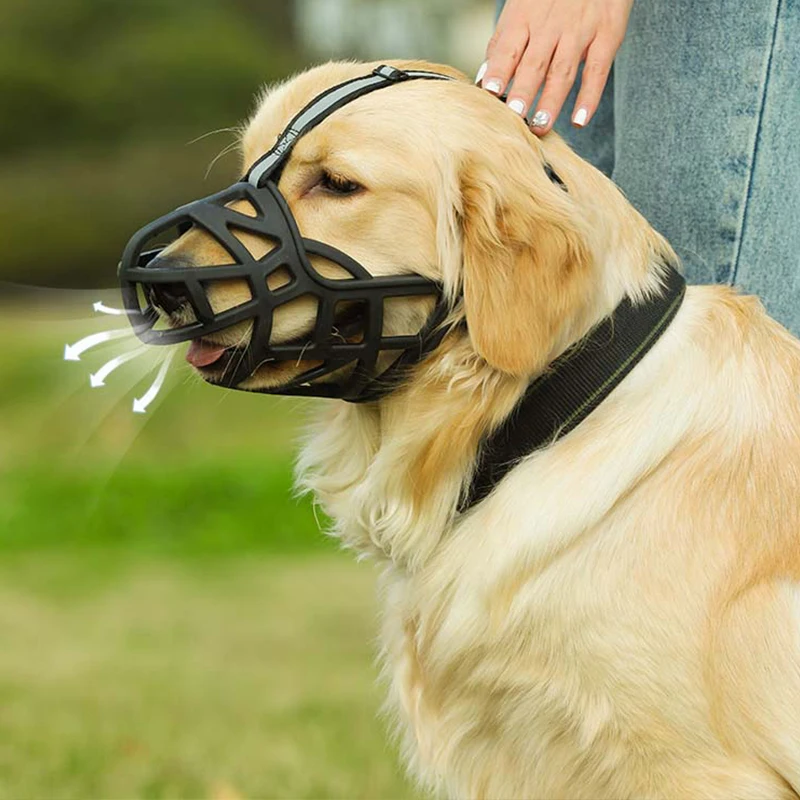 HOOPET Dog Reflective Mask Adjustable Dog Muzzle Soft Silicone Breathable Anti Biting Muzzle for Dogs Labrador Golden Retriever