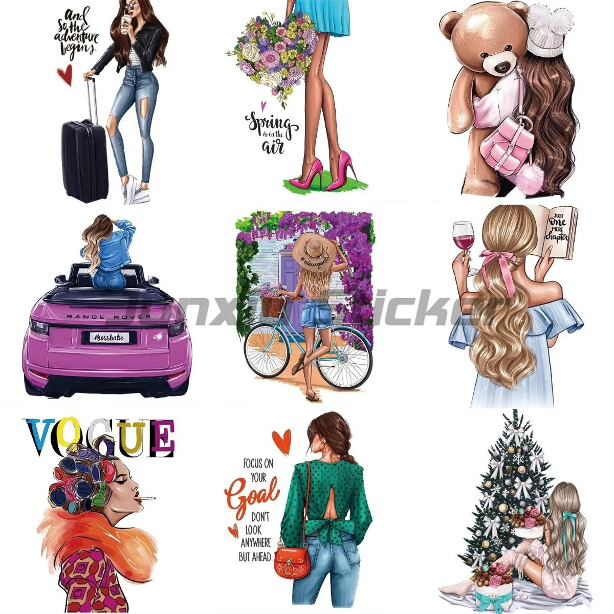 Fashion Lady Vogue Girl Sticker Moto Laptop Van Bike Truck Car Book Wall Decalcomanie Personalizzabile Stick It Ovunque Ti Piace