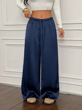 2026 Spring/Summer EurAsia Women's Cross-Seasonal Satin High Waist Draping Slimming Loose Casual Commute Wide-leg Pants