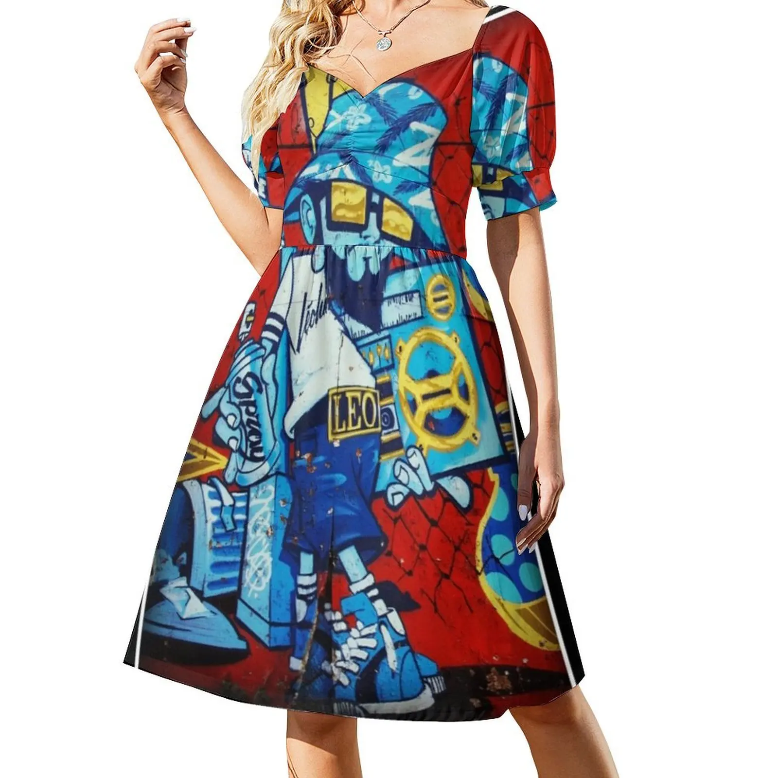Vestido B-Boy de manga corta estilo grafiti de la vieja escuela de los años 80, vestido largo, ropa de mujer, vestidos de fiesta para mujer.